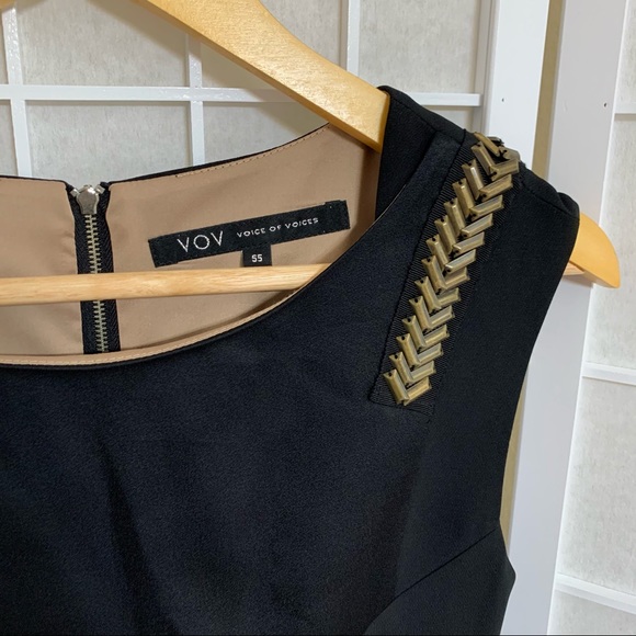 VOV Voice of Voices Black Shift Dress Bronze Bead Embellished Shoulder - Picture 2 of 9